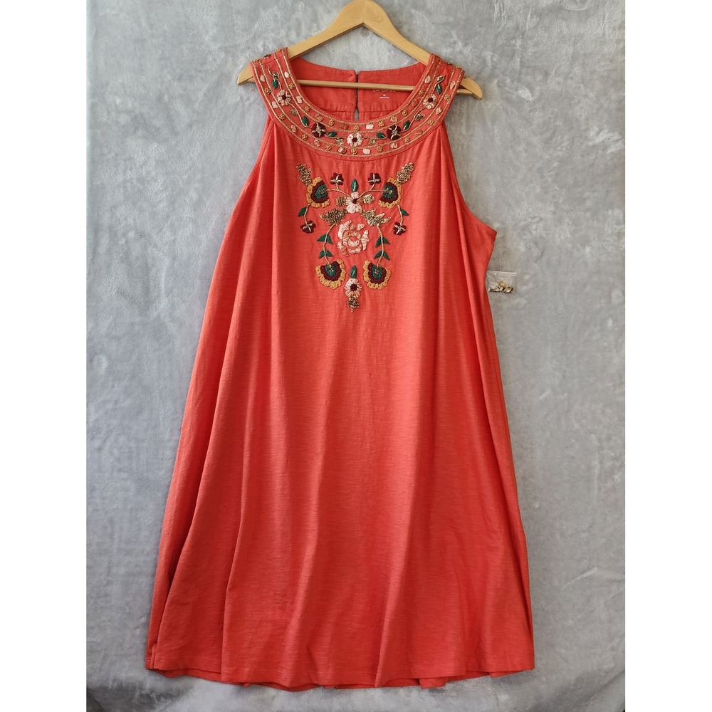 Soft Surroundings Dress Womens Size 3X Orange Embroidered Beaded Sequin Floral